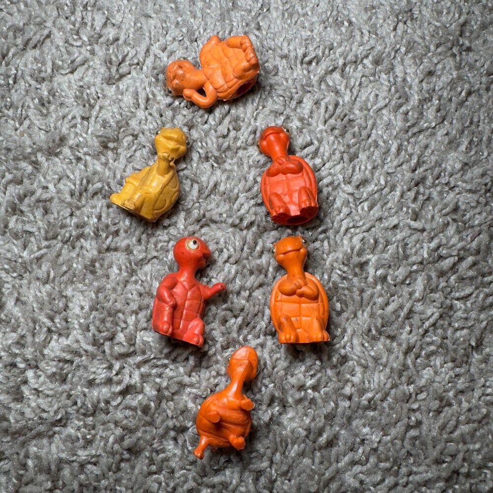 Vintage Rubber Pencil Toppers Turtle Cartoon Eraser Made in Hong Kong LOT of 6